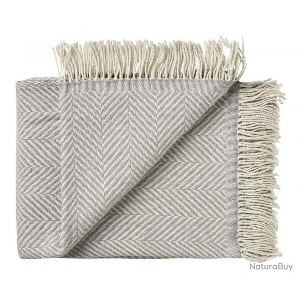 Plaid doux et fin en pure laine  chevrons design gris clair