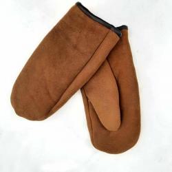 Moufles homme peau d'agneau retournée bord cuir camel bord foncé