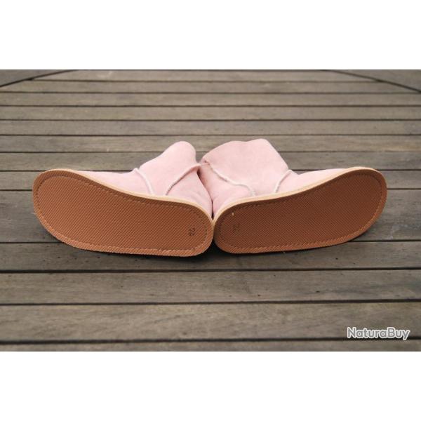 Chaussons bottes bb enfant peau de mouton moka ou rose rose  29