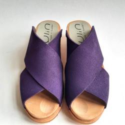 Sandale sabot femme mule nordique bois et cuir végétal croisé - tamara  violet 38