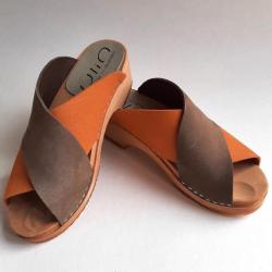 Sandale sabot femme mule nordique bois et cuir végétal croisé - tamara  36 orange