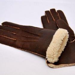 Gants chauds peau d'agneau lainée type aviateur brun 9,5 cm