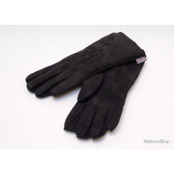 Gants chauds luxueux peau d agneau laine type aviateur noir cm