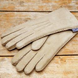 Gants chauds luxueux peau d'agneau lainée type aviateur beige 9 cm