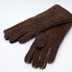 Gants chauds luxueux peau d'agneau lainée type aviateur marron foncé 9,5 cm