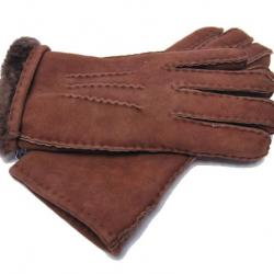 Gants chauds luxueux peau d'agneau lainée type aviateur brun 10 cm