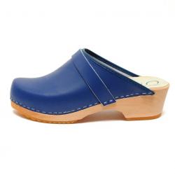 Sabots bois femme suédois et cuir lisse cuir bleu marine