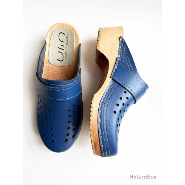 Sabot homme sudois marque Ylin cuir ajour cuir bleu cobalt