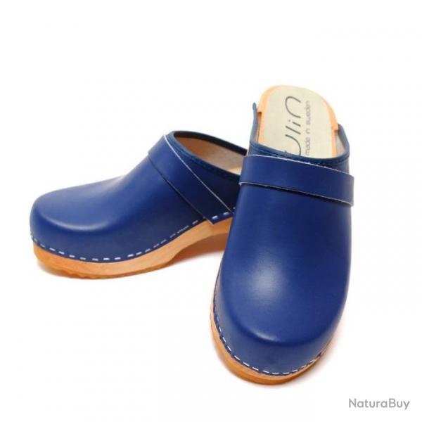 Sabot homme sudois bois et cuir lisse cuir bleu marine