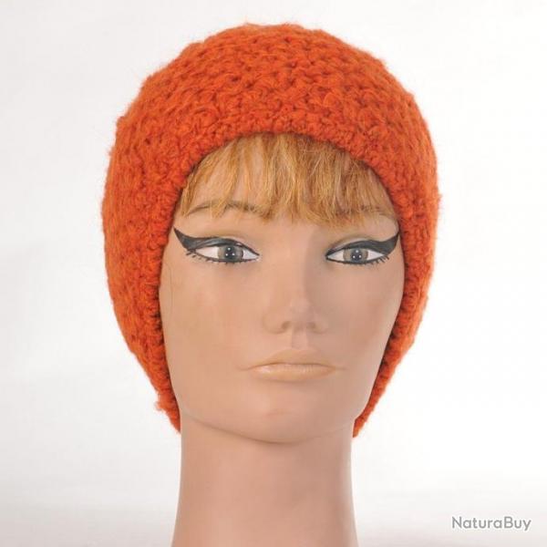 Bonnet laine mohair et pompon  orange papaye