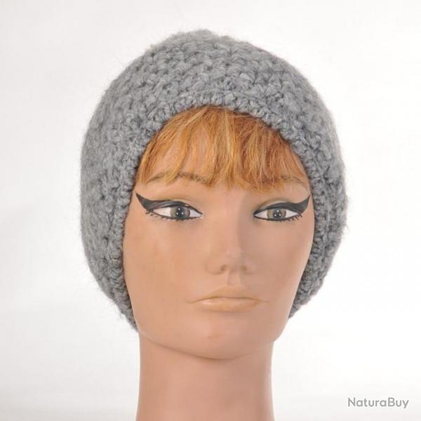 Bonnet laine mohair et pompon  gris moyen