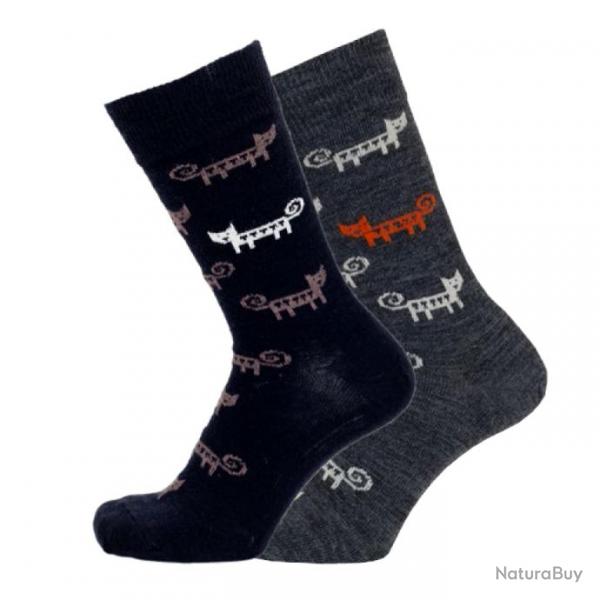 Chaussettes chaudes crateurs laine mrinos fantaisie 35/39 Chat gris anthracite