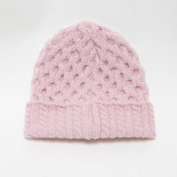 Bonnet cachemire et laine avec grosses torsades  rose pale