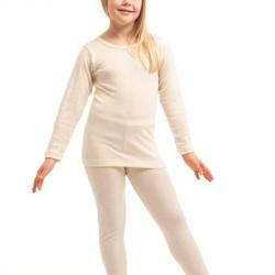 Maillot de corps ou Haut de pyjama enfant laine et soie rayé manches longues blanc écru 90-100 cm