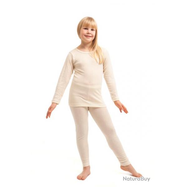 Maillot de corps ou Haut de pyjama enfant laine et soie ray manches longues blanc cru 90-100 cm