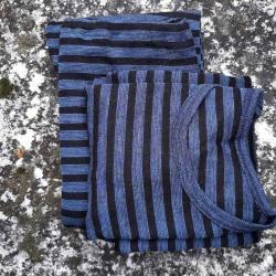 Maillot de corps ou Haut de pyjama enfant laine et soie rayé manches longues bleu marine navy 90-100