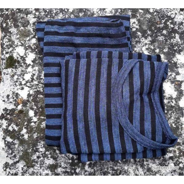 Maillot de corps ou Haut de pyjama enfant laine et soie ray manches longues bleu marine navy 110-12