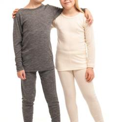 Leggings pantalon de pyjama enfant laine et soie rayé  blanc écru 90-100 cm