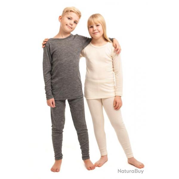 Leggings pantalon de pyjama enfant laine et soie ray  blanc cru 90-100 cm