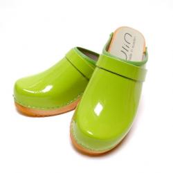 Sabot femme suédois bois et cuir vernis cuir vernis vert pomme