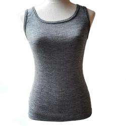 Débardeur Top femme laine mérinos et soie noir gris chiné XS (extra small)