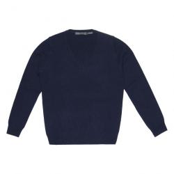 Pull fin femme col V en pure laine mérinos offre spéciale bleu marine navy XS (extra small)