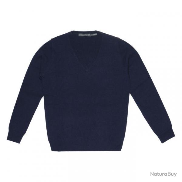 Pull fin femme col V en pure laine mrinos offre spciale bleu marine navy XS (extra small)