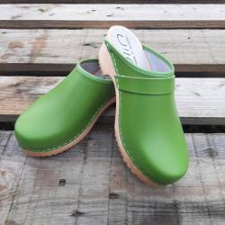 Sabot femme suédois bois et cuir vif vert pomme