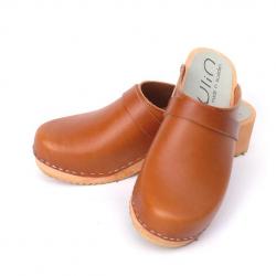 Sabot bois homme suédois bois cuir tannage végétal cuir cognac Veg