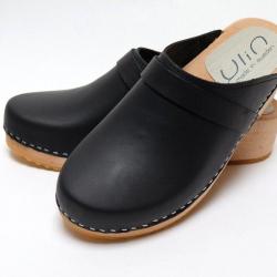 Sabot bois homme suédois bois cuir tannage végétal Cuir Noir végétal