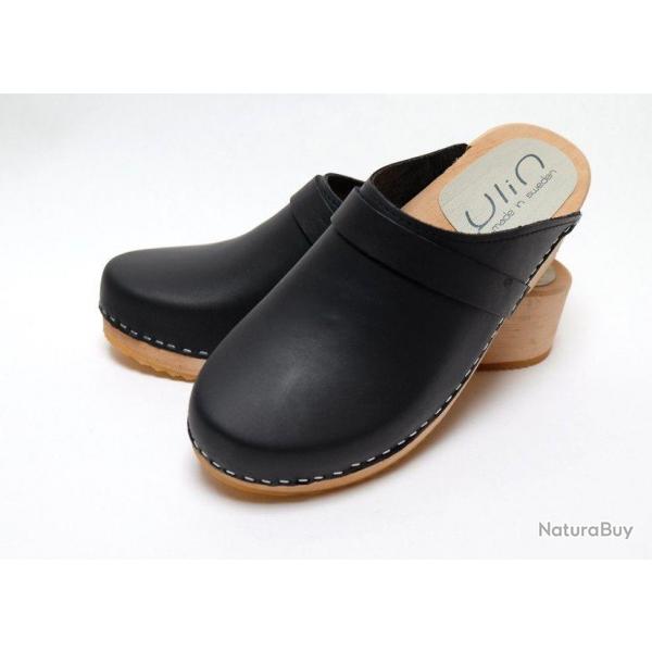 Sabot bois homme sudois bois cuir tannage vgtal Cuir Noir vgtal