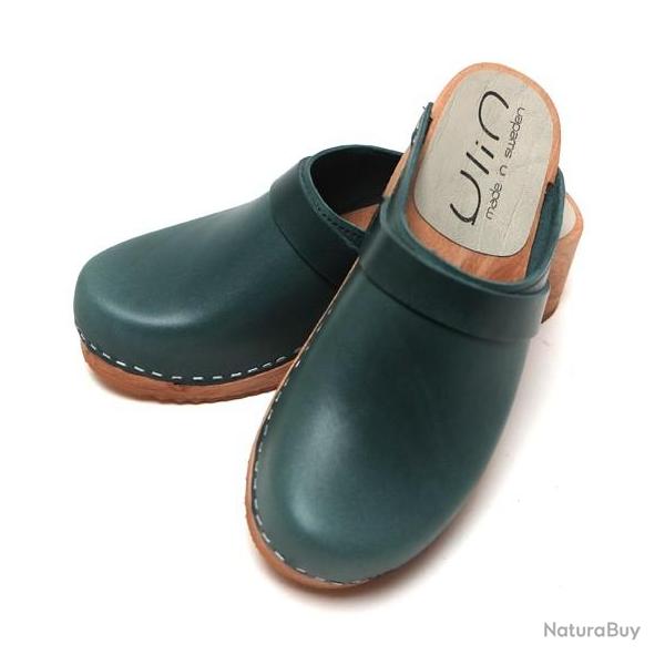 Sabot bois homme sudois bois cuir tannage vgtal Vert bleut Veg