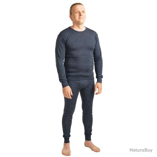 Maillot homme en laine et soie noir bleu cru gris manches longues bleu  XL (extra large)