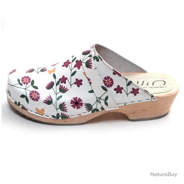 Sabot en bois femme sudois cuir liberty marguerite bleuets 38 lilas