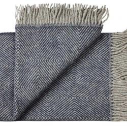 Plaid pure laine vierge scandinave à chevrons  bleu marine navy