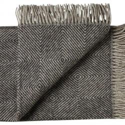 Plaid pure laine vierge scandinave à chevrons  gris & noir