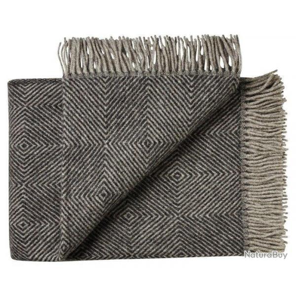 Plaid pure laine vierge scandinave  chevrons  gris & noir