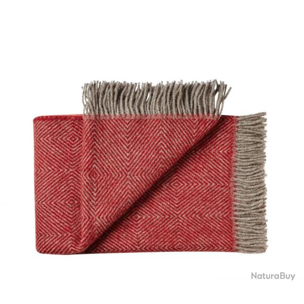 Plaid pure laine vierge scandinave  chevrons  rouge
