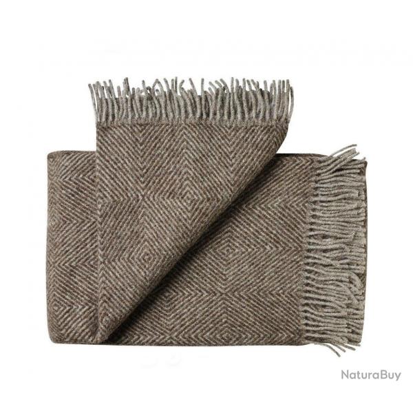 Plaid pure laine vierge scandinave  chevrons  brun