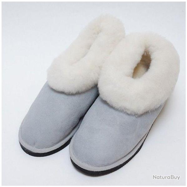Chaussons chauds femme en peau de mouton 42 gris