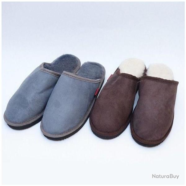 Chaussons homme chauds mules nordiques en peau d'agneau 40 gris anthracite