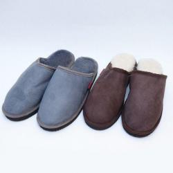 Chaussons homme chauds mules nordiques en peau d'agneau 45 gris foncé