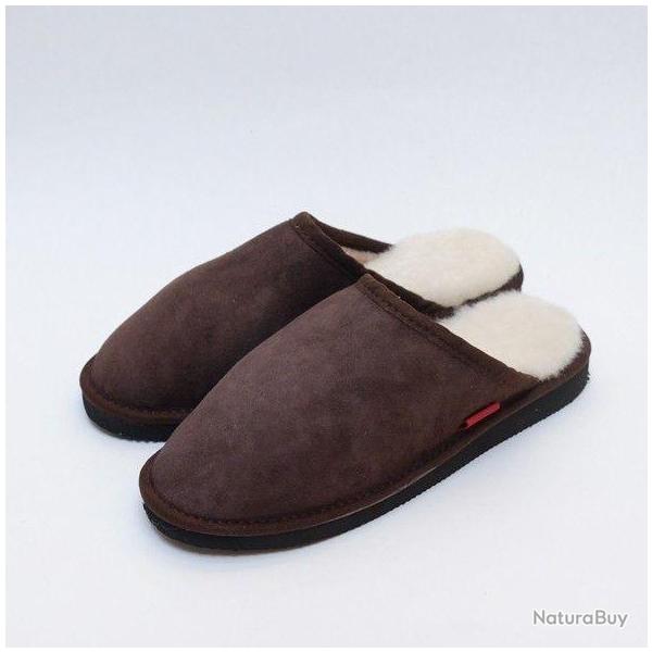 Chaussons homme chauds mules nordiques en peau d'agneau 39 marron fonc