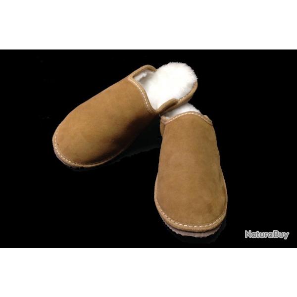 Chaussons homme chauds mules nordiques en peau d agneau moka