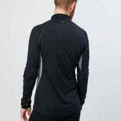 Polo chaud sport Homme laine mérinos Zip col protecteur bleu ou noir noir  L (large)