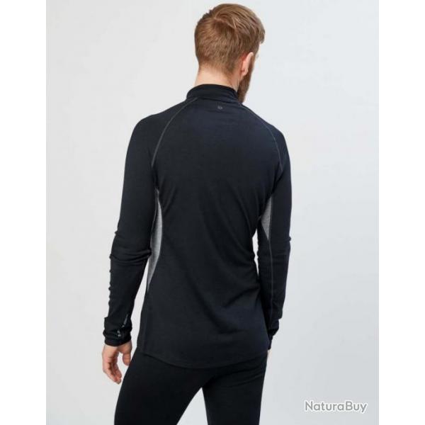 Polo homme manche longue sport laine mrinos Zip col protecteur noir noir  L (large)