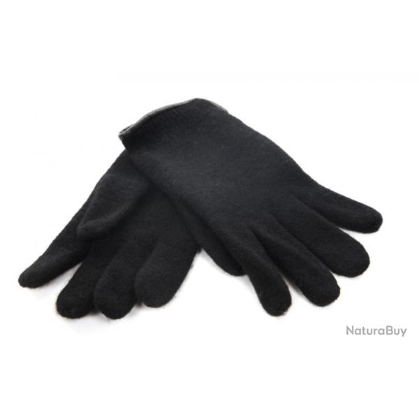 Gants homme en pure laine mrinos noir et cuir vritable noir