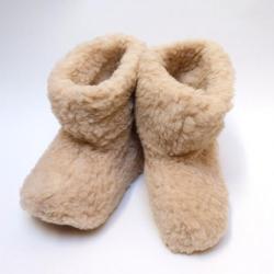 Chaussons boots enfant chauds en pure laine beige 33/34