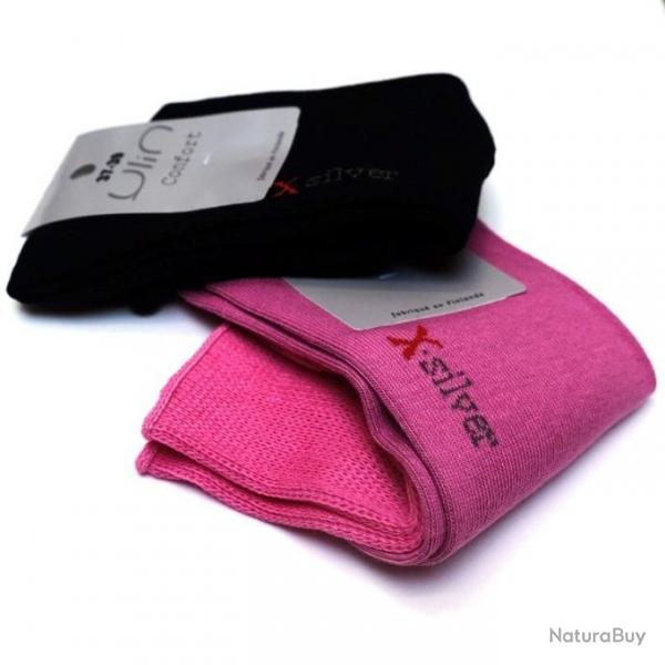 Chaussettes femme non comprimantes coton et ions d'argent pieds sensibles noir  34/36