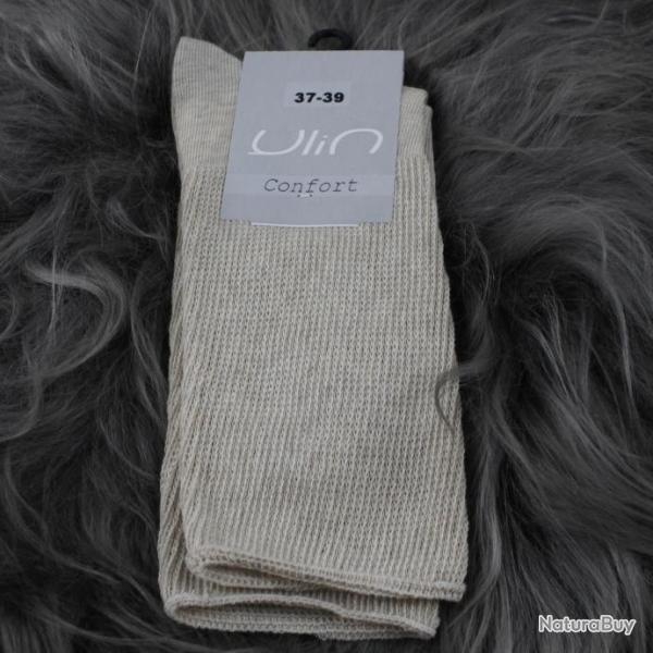 Chaussettes femme non comprimantes coton et ions d'argent pieds sensibles 40/42 beige